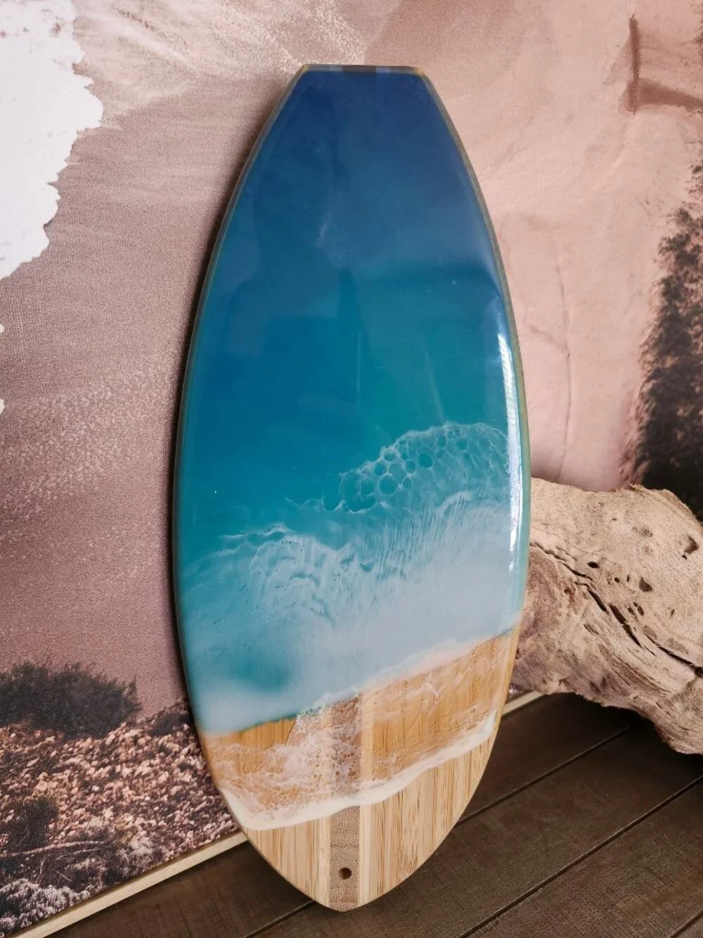Bamboo Surfboard Epoxy Resin Ocean Wave Beach Wall Art Coastal 14.25